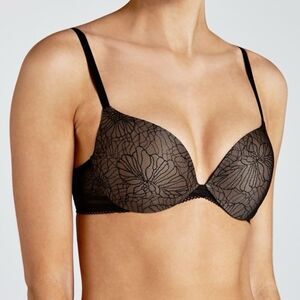 Calvin Klein Icon Perfect Padded Underwire Push Up Bra Lace Overlay. 34C.